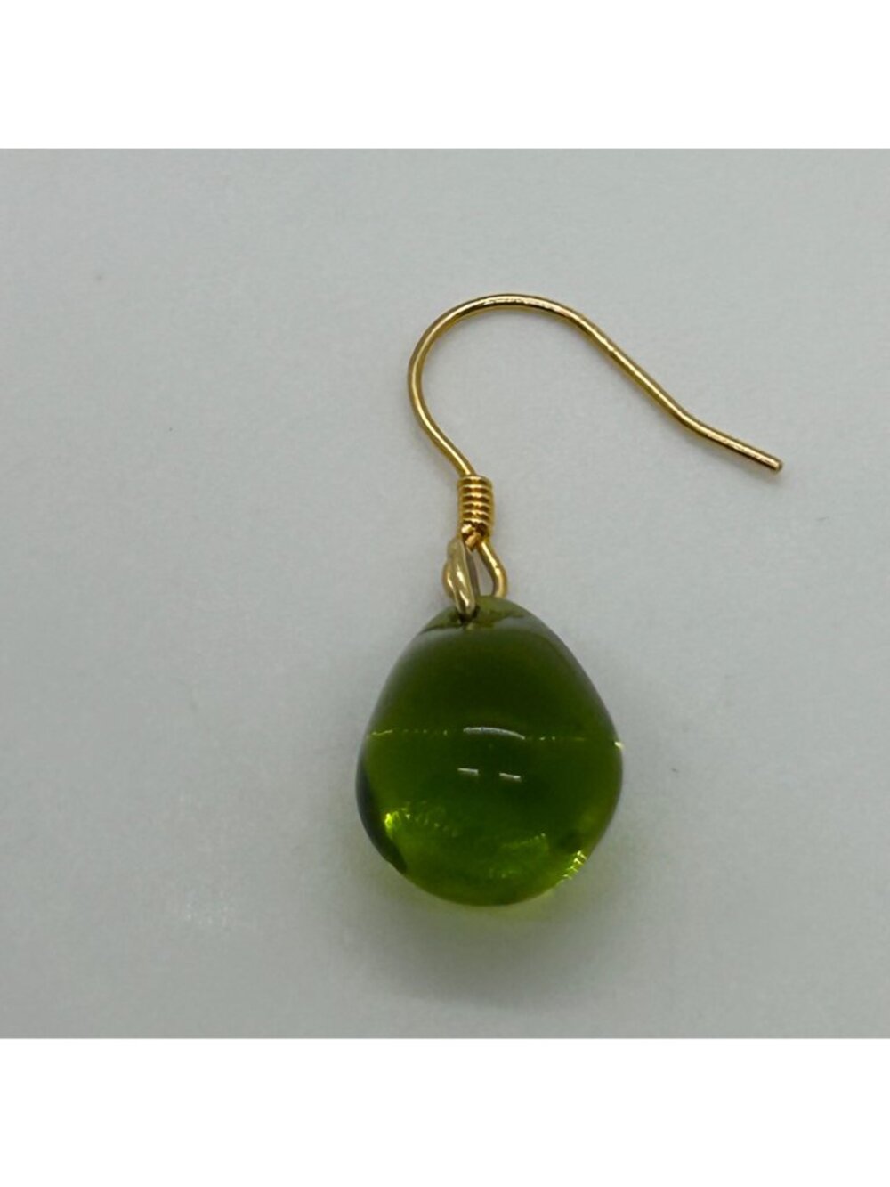 Handmade Green Teardrop Glass Earrings With Sterling Silver Wire Hooks For Women - Picture 7 of 15